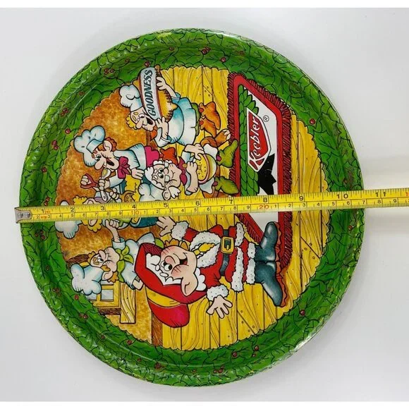 Vintage Keebler Elf Christmas Metal 10.5" Serving Tray With Santa & Baking Elves - Picture 10 of 11